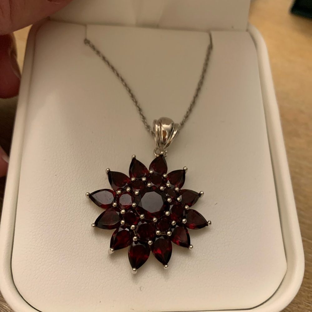 Rich Dark Garnet Flower Pendant